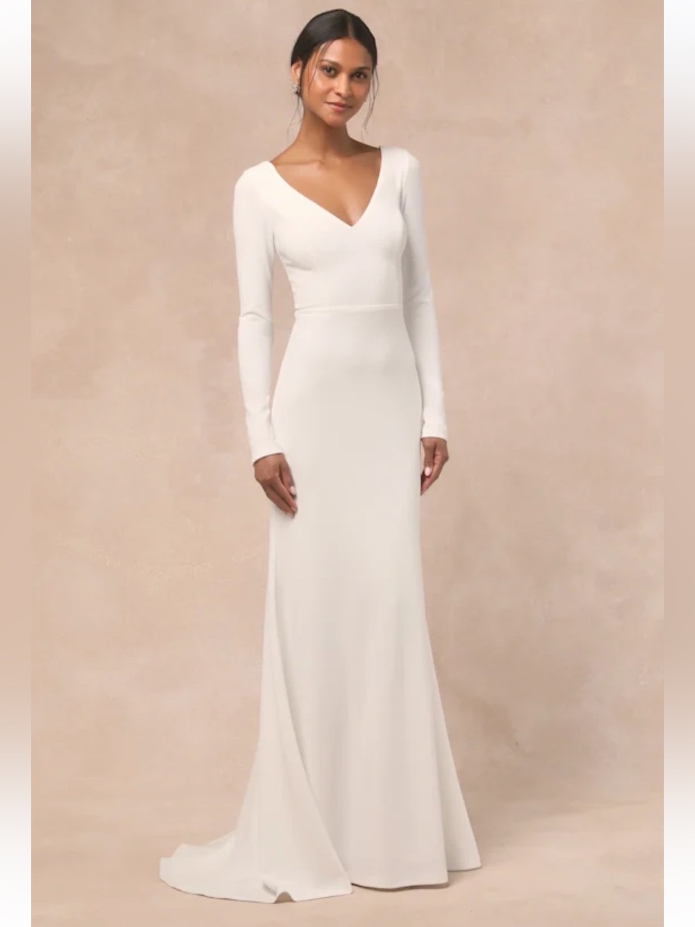 NWT Lulus Feeling of Forever White Long Sleeve Mermaid Maxi Dress sz Small S new